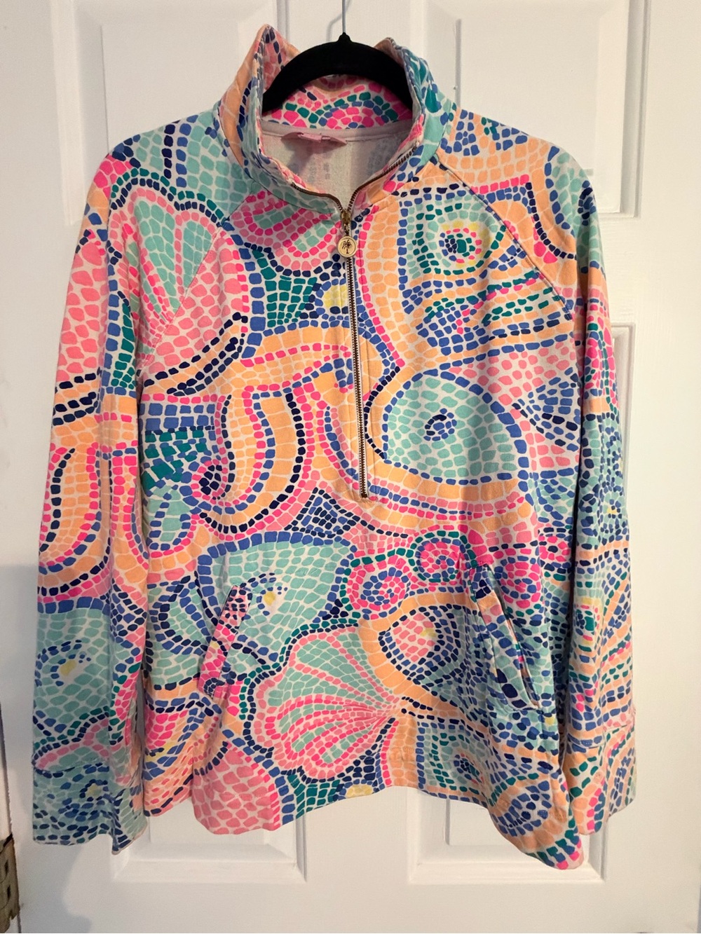 Lilly Pulitzer Pastel Mosaic Zip Pullover - Pink, Blue, Green, Yellow